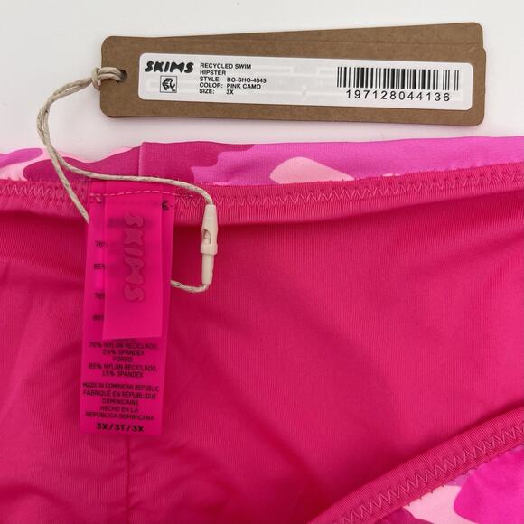 NWT SKIMS 3X Recycled Swim Hipster Bikini Bottom Hot Pink Camo Logo BRAND NEW - Picture 3 of 12